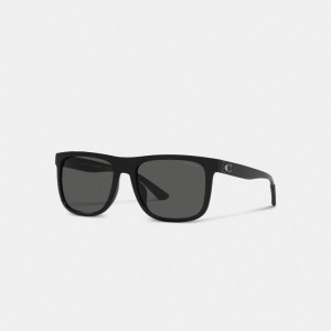 Men's COACH Beveled Signature Flat Top Square Sunglasses Black | 79462QBTG