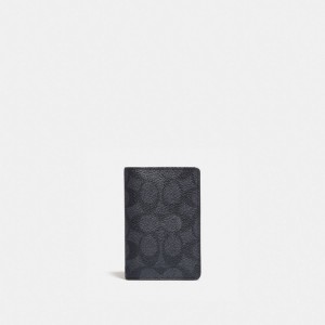 Men's COACH Card Trifold Wallet Black | 48712CIEH