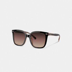 Women's COACH Beveled Signature Oversized Square Sunglasses Black / Pink | 41067SIMA