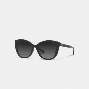 Women's COACH Beveled Signature Oversized Cat Eye Sunglasses Black | 29361VKRO