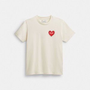 Women's COACH Heart T Shirts White | 49672ZVDQ