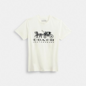 Women's COACH Horse And Carriage T Shirts White | 86302FRUJ