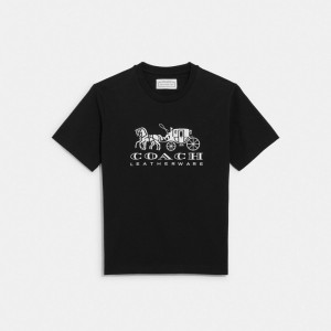 Women's COACH Horse And Carriage T Shirts Black | 31872IKPO