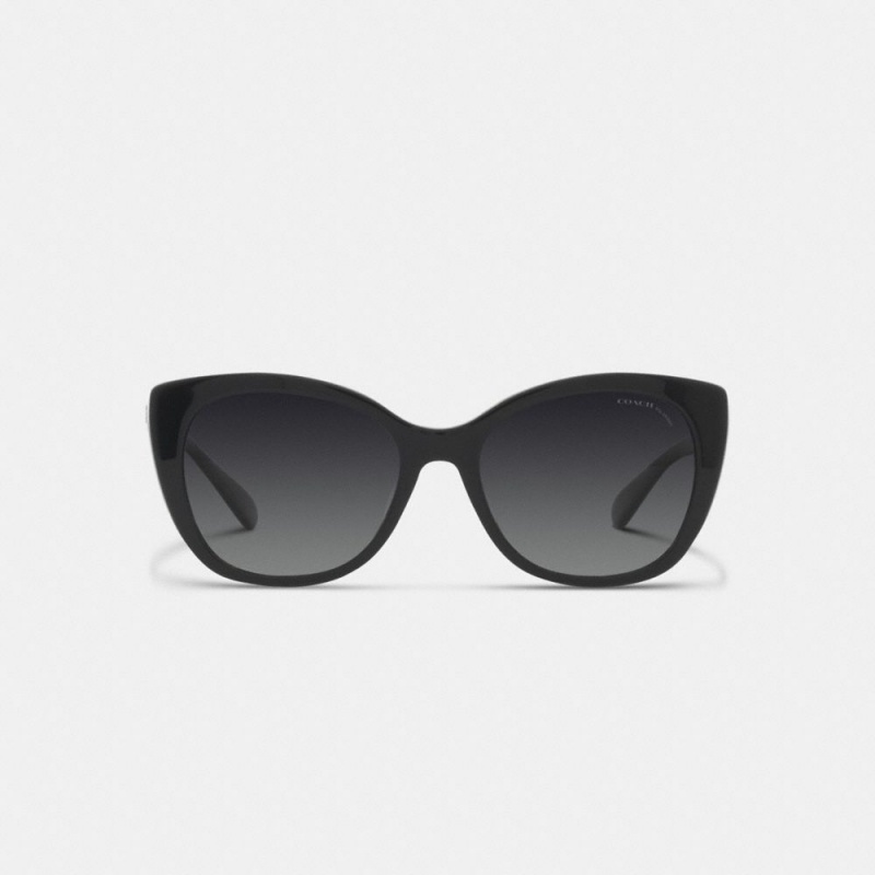 Women's COACH Beveled Signature Oversized Cat Eye Sunglasses Black | 29361VKRO