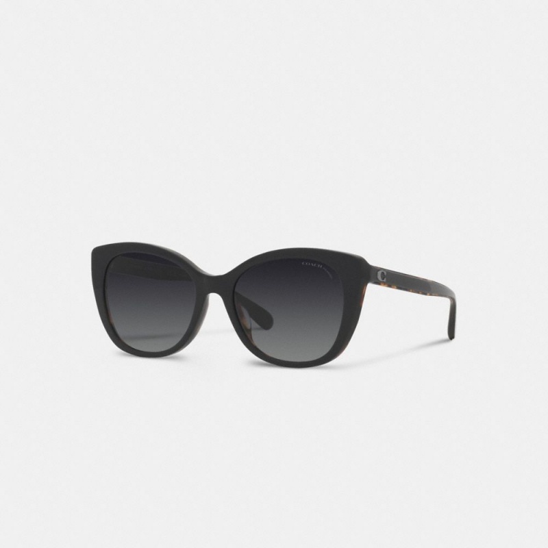 Women\'s COACH Beveled Signature Oversized Cat Eye Sunglasses Black | 29361VKRO