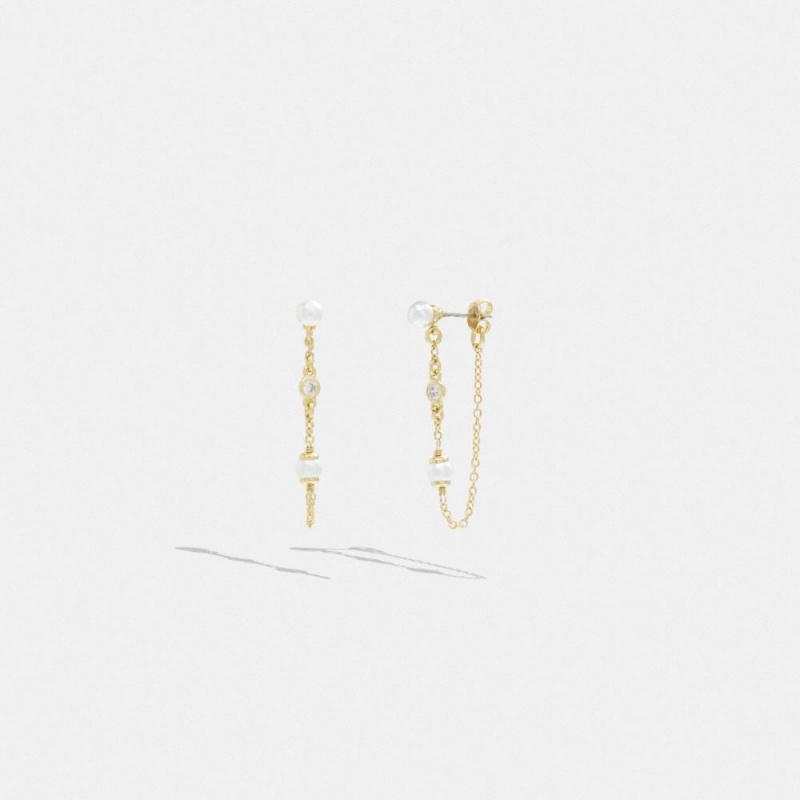 Women\'s COACH Classic Pearl Chain Earrings Gold | 48056NHOK
