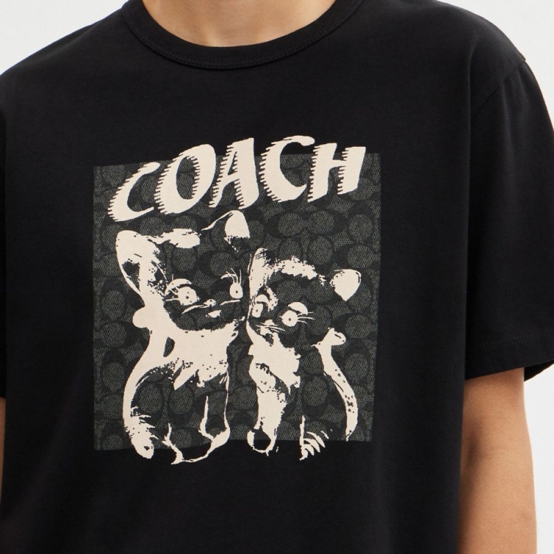 Women's COACH The Lil Nas X Drop Signature Cats T Shirts Black | 60437KXEY