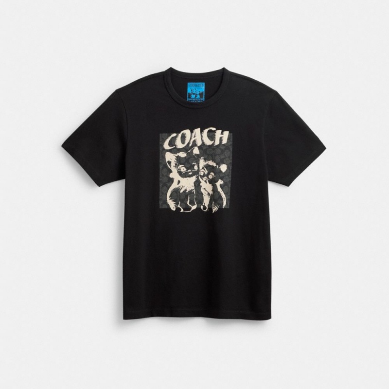 Women\'s COACH The Lil Nas X Drop Signature Cats T Shirts Black | 60437KXEY